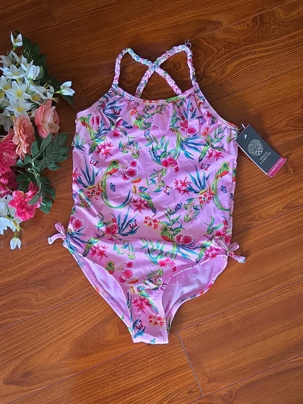 Carter's Pink Floral Tropical Cross-Back One-Piece Swimsuit Size Girls 10